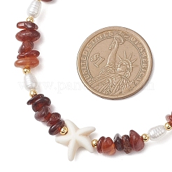 Natural Garnet Chip and Teardrop ABS Imitation Pearl & White Starfish Synthetic Turquoise Beaded Necklaces for Women&nbsp;NJEW-JN05765