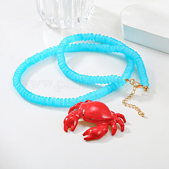 Summer Beach Red Crab Resin Pendant Rondelle Beaded Necklaces for Women&nbsp;FS-WG3A1F2-01
