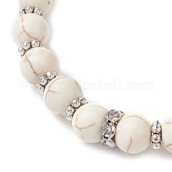 Halloween Brass Crystal Rhinestone & Dyed Synthetic Turquoise Skull & Round Beaded Stretch Bracelets for Men Women&nbsp;BJEW-JB12254-02