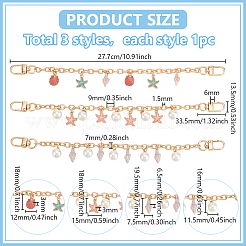 3Pcs 3 Styles Ocean Theme Alloy Enamel with Plastic Pearl Shell Shape & Starfish Tassel Bag Decorative Chains&nbsp;HJEW-FH00185