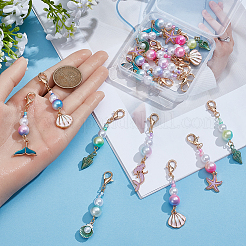 18Pcs 6 Styles Alloy ABS Plastic Imitation Pearl Pendant Decorations&nbsp;HJEW-BM0001-41