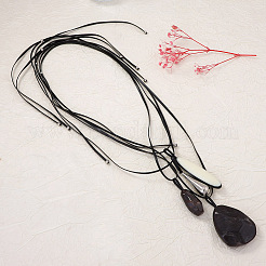 Resin Geometric Teardrop Pendant Adjustable PU Leather Cord Multi Layered Necklaces for Women&nbsp;WG071BF-01