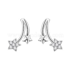 Brass Micro Pave Clear Cubic Zirconia Star Stud Earrings for Women&nbsp;WG92F7B-01