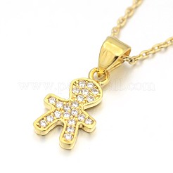 Human/Boy Real 18K Gold Plated Plated Alloy Micro Pave Cubic Zirconia Pendant Necklaces&nbsp;NJEW-H416-03G
