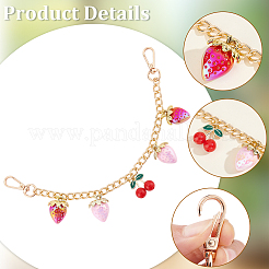 Alloy Pink and Red Enamel Strawberry Cherry Pendant Iron Twisted Chain Bag Decorative Chains&nbsp;HJEW-BBC0001-31