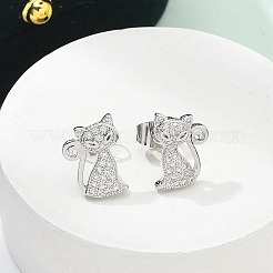 Brass Micro Pave Clear Cubic Zirconia Stud Earrings&nbsp;EJEW-R009-01P