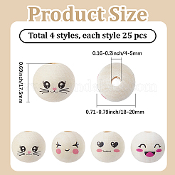 100Pcs 4 Styles Printed Wood European Beads&nbsp;WOOD-GF0002-44