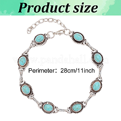 2Pcs Acrylic Imitation Turquoise Oval Link Chain Anklet&nbsp;AJEW-AN0001-04