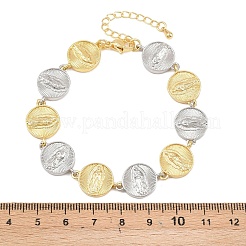 Flat Round with Virgin Mary Brass Link Chain for Women&nbsp;BJEW-K248-06B-GP