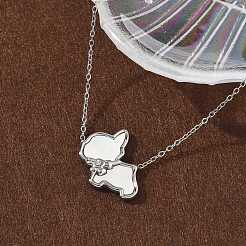304 Stainless Steel Pave Natural White Shell Cute Cat Shaped Pendant Necklaces for Women&nbsp;NJEW-M101-01P