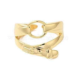 Oval Buckle Brass Double Layer Open Cuff Rings for Women&nbsp;RJEW-A046-04G