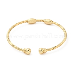 Rack Plating Brass Oval Beaded Cuff Bangle for Women&nbsp;BJEW-M298-13G