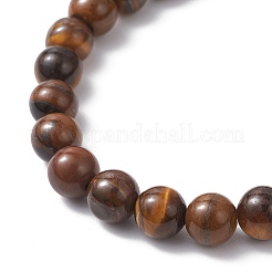 Natural Tiger Eye Cross Round Beaded Stretch Bracelets for Men Women&nbsp;BJEW-JB12258-01