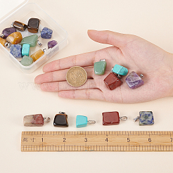 21 Pcs 7 Colors Red Rainbow Jasper & Topaz Jade & Tiger Eye & Green Aventurine & Blue Spot Stone & Amethyst & Turquoise Pendants&nbsp;G-SC0002-18P