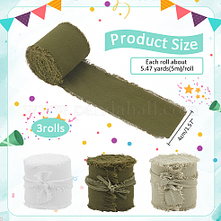 3 Rolls 3 Colors Cotton Frayed Ribbons&nbsp;OCOR-WH0045-08B