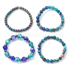 4Pcs Round Natural Chrysocolla & Lapis Lazuli Beads Stretch Rings for Unisex&nbsp;RJEW-JR00750