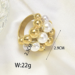 316L Surgical Stainless Steel with Shell Pearl Round Beaded Finger Rings for Women&nbsp;FS-WG2730F-03
