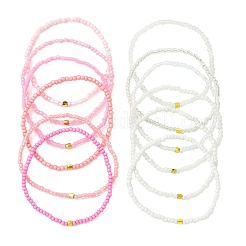 Pink Color Palette Glass Seed Beaded Stretch Bracelet Sets&nbsp;BJEW-MZ00102
