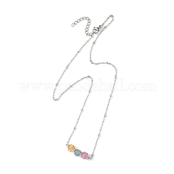 Natural Multicolor Tourmaline Faceted Cube Beads Pendant 304 Stainless Steel Satellite Chain Necklacs for Women&nbsp;NJEW-JN06541-02