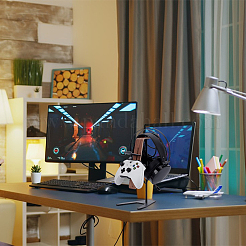 Aluminum Alloy Headset Display Riser Stands with Wood Support&nbsp;ODIS-WH0007-85