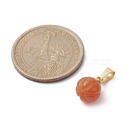 Natural Red Aventurine Pumpkin Charms with Golden Tone 304 Stainless Steel Snap on Bails&nbsp;PALLOY-JF02349-01