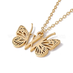 Initial Letter with Butterfly Pendant Necklace&nbsp;NJEW-C026-01G-W