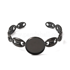304 Stainless Steel Coffee Bean Chain Cuff Bracelet Blanks with Flat Round Bezel Settings&nbsp;SA-CBA4160-02C-EB