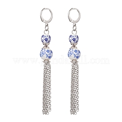 Handmade Flower Printed Porcelain Ceramic Beads Leverback Earrings&nbsp;EJEW-JE06893