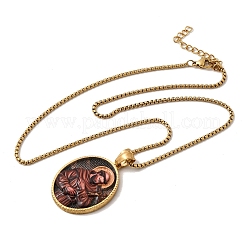 Unisex Religion 304 Stainless Steel Enamel Oval Pendant Box Chain Necklaces&nbsp;STAS-H258-02G-03