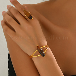 Bohemian Style Horse Eye Natural Agate & Metal Cuff Bangle & Ring Set for Women Party and Evening Wear&nbsp;ZI1822-1