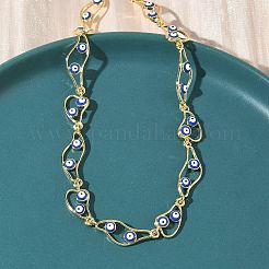Brass Enamel Evil Eye Link Chain Necklaces&nbsp;NJEW-G183-01G-04