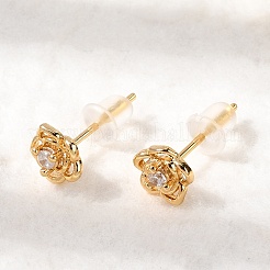 Flower Brass Micro Pave Clear Cubic Zirconia Stud Earrings&nbsp;EJEW-P331-05G