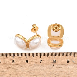 304 Stainless Steel & ABS Imitation Pearl Square Stud Earrings&nbsp;EJEW-Z155-02G