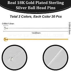 40Pcs 2 Colors 925 Sterling Silver Ball Head Pins&nbsp;STER-BBC0006-39