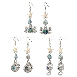 Ocean 304 Stainless Steel Pave Natural Paua Shell Dangle Earrings for Women&nbsp;EJEW-JE07437