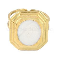 Ion Plating(IP) 304 Stainless Steel Enamel Octagon Cuff Finger Rings&nbsp;RJEW-L107-069G-01