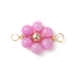 Dyed Natural Shell & Brass Round Beaded Flower Connector Charms&nbsp;PALLOY-JF03464