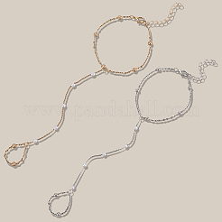 2Pcs 2 Colors Alloy Satellite Chains Finger Ring Bracelets for Women&nbsp;BJEW-CY0001-09