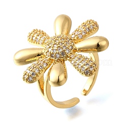 Brass Micro Pave Cubic Zirconia Adjustable Open Cuff Rings for Women&nbsp;RJEW-K292-02G