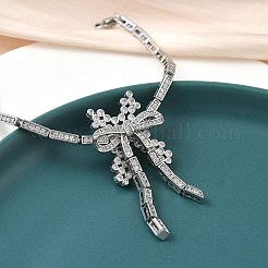 Bowknot Brass Micro Pave Cubic Zirconia Link Chain Bracelets for Women&nbsp;BJEW-A279-01P