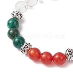 Natural Fuchsite & Carnelian & Quartz Crystal Round Beaded Stretch Bracelets for Men Women&nbsp;BJEW-TA00661