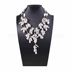 Zinc Alloy with Plastic Imitation Keshi Pearl Nuggets Double Layer Bib Necklaces for Women&nbsp;FS-WG965F6-01
