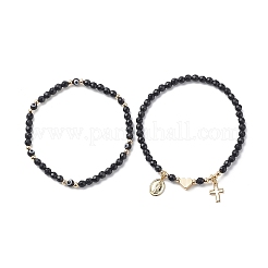 2Pcs 2 Style Natural Gemstone & Lampwork Evil Eye Beaded Stretch Bracelets Set&nbsp;BJEW-JB09030