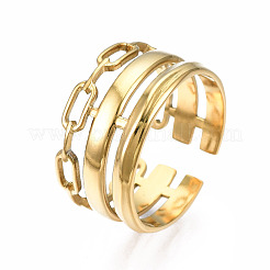 304 Stainless Steel Cable Chain Open Cuff Ring&nbsp;RJEW-T023-08G