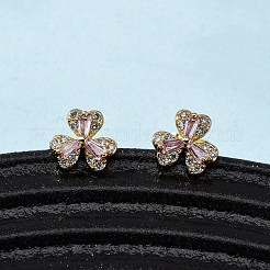 Brass Micro Pave Cubic Zirconia Flower Stud Earrings&nbsp;EJEW-K267-34G