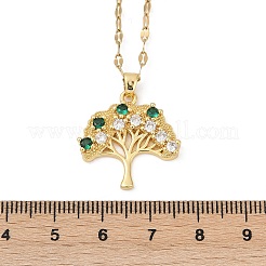 Brass Pave Full Cubic Zirconia Tree Of Life Pendant Necklaces&nbsp;LS-NJEW-D309-01G-A