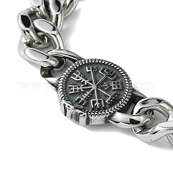 304 Stainless Steel Cuban Flat Round Link Chain Bracelets for Women Men&nbsp;BJEW-C063-08AS