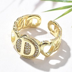 Brass Micro Pave Clear Cubic Zirconia Open Cuff Rings for Women&nbsp;RJEW-K289-02G-D