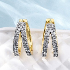 Brass Micro Pave Clear Cubic Zirconia Hoop Earrings&nbsp;EJEW-H158-15GP