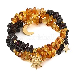 Natural Amber & Garnet Chip Beaded Wrap Bracelets&nbsp;BJEW-JB14310